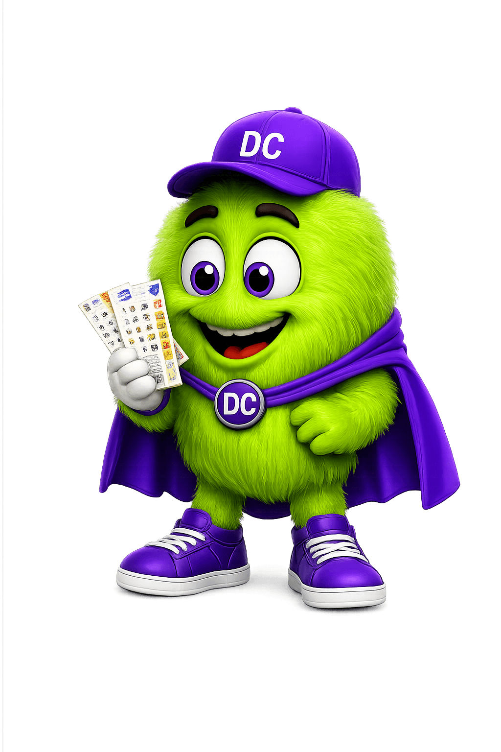Don Cabeza sosteniendo tickets de juegos poceados